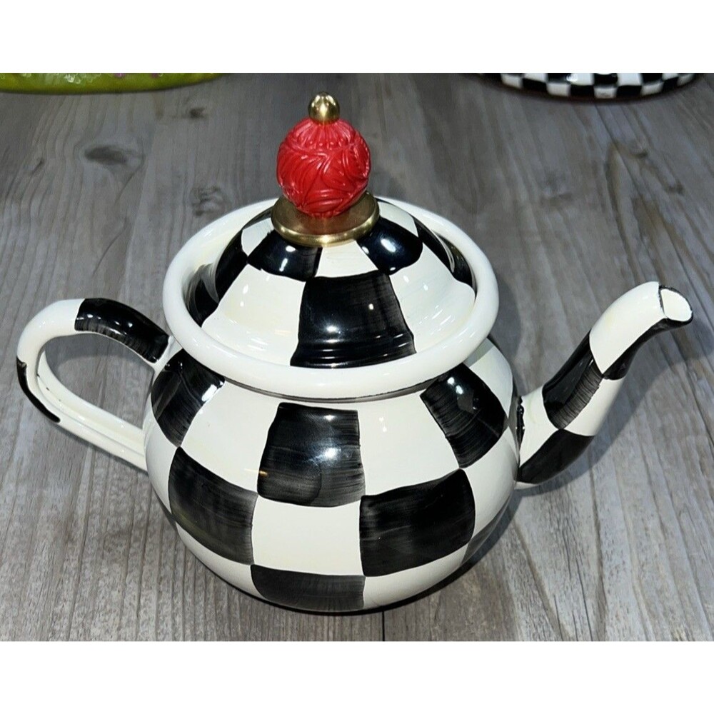 Mackenzie-Childs Courtly Check 4-Cup Teapot OLD STOCK Enamelwear